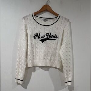 Faded Rose Cable Knit Cropped Crewneck Sweater oversized S NWOT